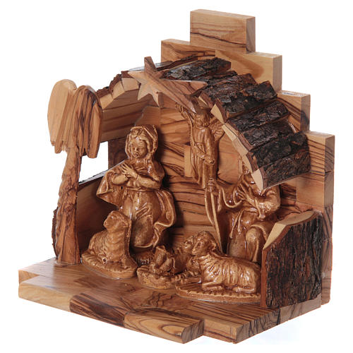 Heilige Familie, aus Olivenholz und Gips, in Bethlehem gefertigt, 15x15x10 cm 2