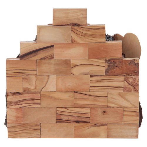 Natività in legno ulivo di Betlemme con capanna 15x15x10 cm 4