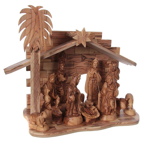 Nativity Scene in Olive Wood with hut 22 cm, 31x 41x24 cm 4