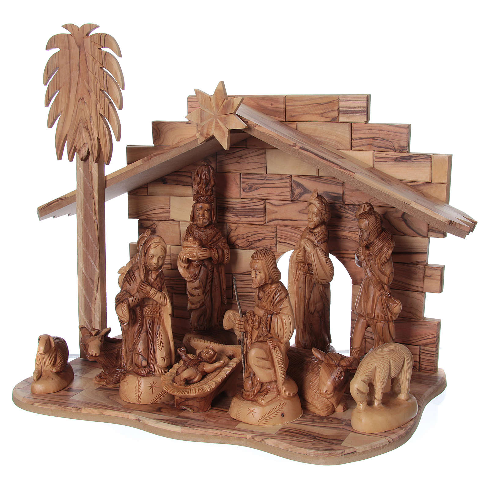 22 cm Entire Nativity Scene Olive wood from Bethlehem with | online sales on HOLYART.com