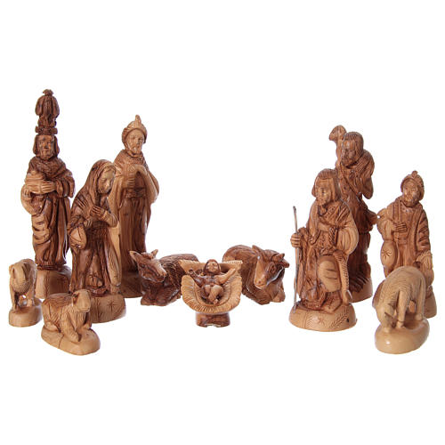 22 cm Entire Nativity Scene Olive wood from Bethlehem with Stable 30x40x25 2