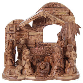 Stylised Olive Wood Nativity Scene from Bethlehem 13 cm with Stable 24.5 x26.5x 16.5 cm