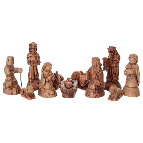 Nativity stylized Olive wood from Bethlehem 13 cm with Stable 25x25x15 cm 2