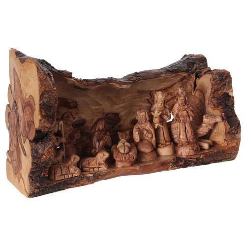 Nativity scene with natural cave in Bethlehem olive wood 25x40x20 cm 4