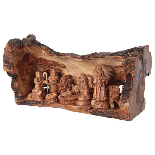 Nativity Olive wood from Bethlehem in natural stable 25x40x20 cm 3