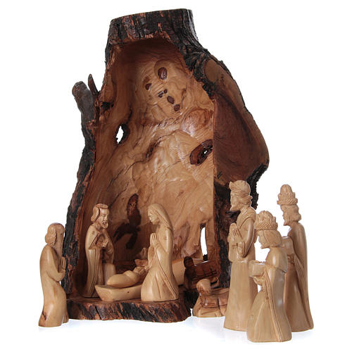 Nativity scene with natural cave in Bethlehem olive wood 45x30x30 cm 1
