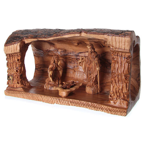Cavern with Nativity Family in Olive wood from Bethlehem 20x30x15 cm 3