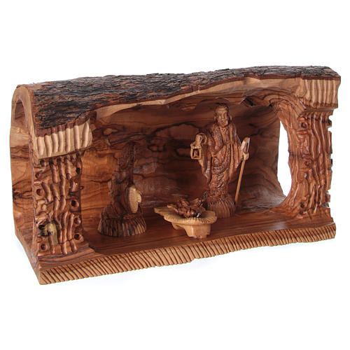 Cavern with Nativity Family in Olive wood from Bethlehem 20x30x15 cm 4