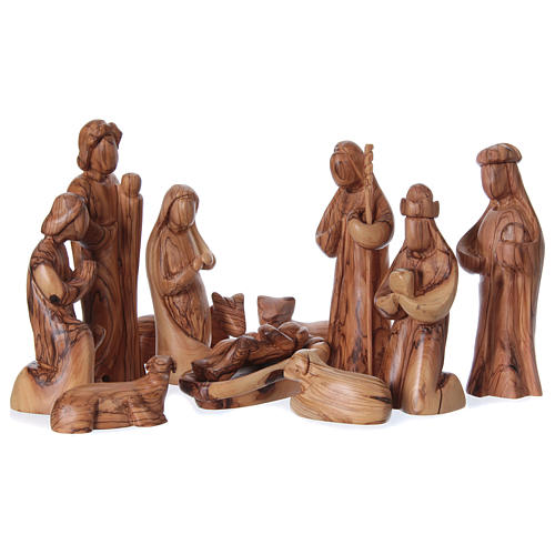 Nativity scene stylized set in Bethlehem olive wood 29 cm 1