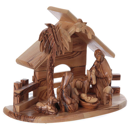 Domek z drewna oliwnego z Betlejem i zestaw stylizowany sceny narodzin Jezusa 20x25x15 cm 4