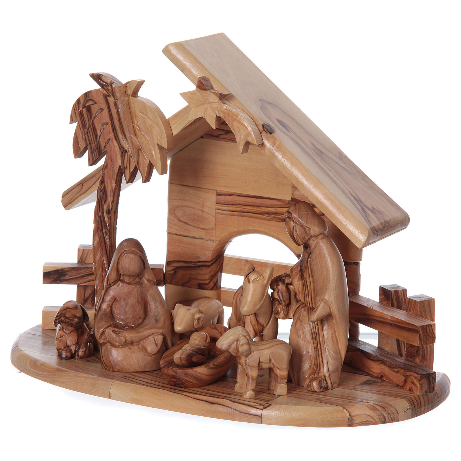 Stable in olive wood from Bethlehem with Nativity set | online sales on ...