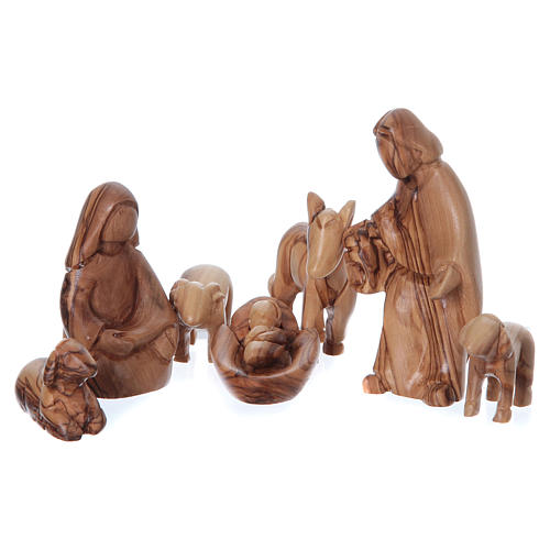 Stable in olive wood from Bethlehem with Nativity set stylized 20x25x15 cm 2