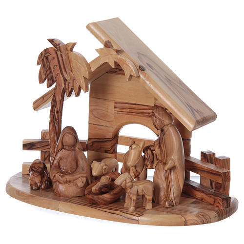 Stable in olive wood from Bethlehem with Nativity set stylized 20x25x15 cm 3