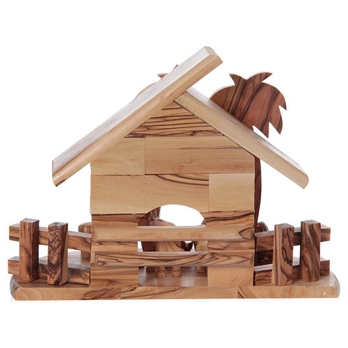 Stable in olive wood from Bethlehem with Nativity set stylized 20x25x15 cm 5
