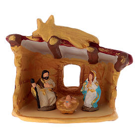 Shack with coloured Nativity in Deruta terracotta 10 cm