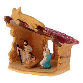 Shack with coloured Nativity in Deruta terracotta 10 cm