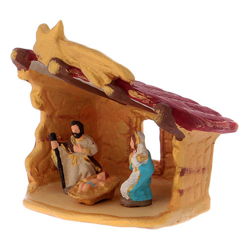 Shack with coloured Nativity in Deruta terracotta 10 cm 2