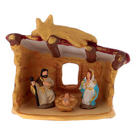 Cabane avec Nativité colorée en terre cuite Deruta h 10 cm
