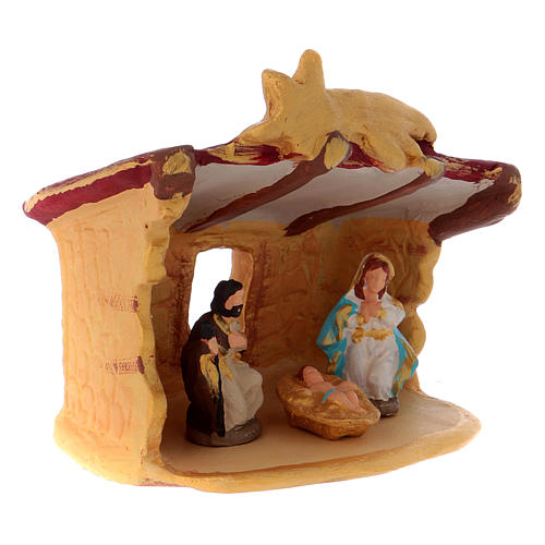 Stable with colored Nativity in terracotta Deruta height 10 cm 3