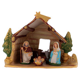 Cabane avec Nativité peinte en terre cuite Deruta h 20 cm