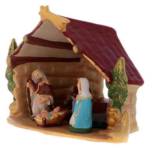 Cabane avec Nativité peinte en terre cuite Deruta h 20 cm 2