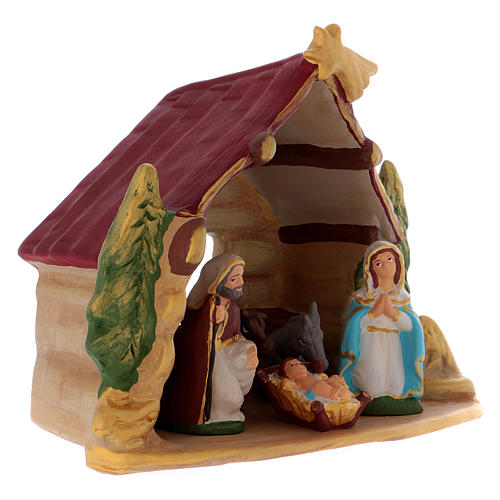 Capanna con Natività dipinta in terracotta Deruta h 20 cm  3