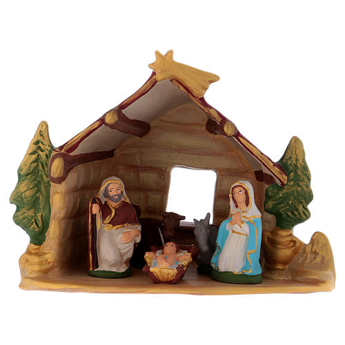 Barn with colored Nativity in terracotta Deruta h 20 cm 1