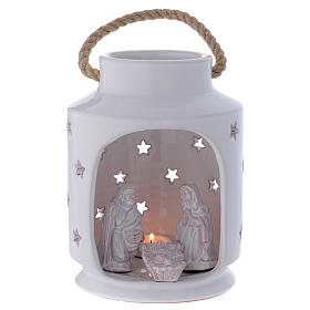 Capanna lume cilindrico con Sacra Famiglia 20 cm terracotta Deruta