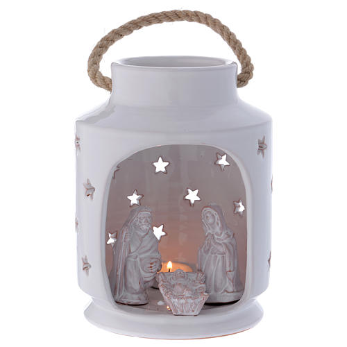 Cylinder Light stable Nativity with Sacred Family 20 cm terracotta Deruta 1