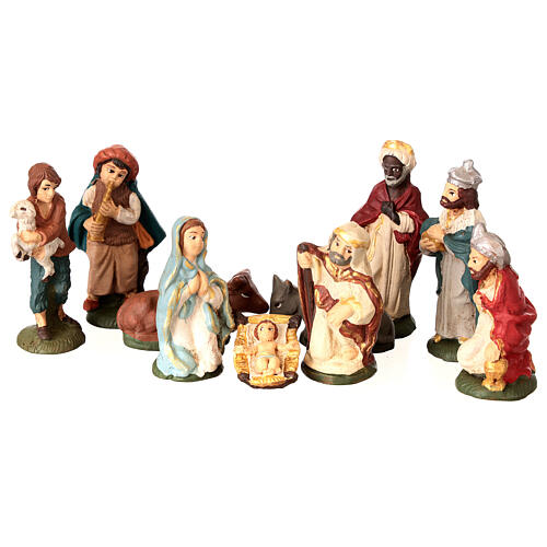 Nativity scene in painted Deruta terracotta, 10 characters 10 cm 1