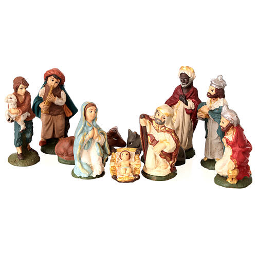 Szopka z kolorowej terakoty z Deruty,10 figurek, 7 cm 1