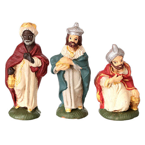 Szopka z kolorowej terakoty z Deruty,10 figurek, 7 cm 3