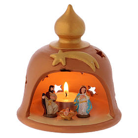 Shack-shaped candle holder in Deruta terracotta, decorated 10 cm
