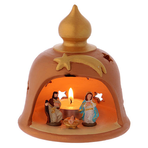 Shack-shaped candle holder in Deruta terracotta, decorated 10 cm 1