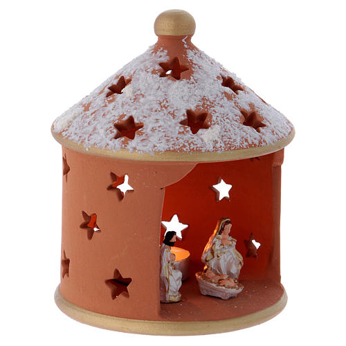Cylindrical house in Deruta terracotta with Nativity 15 cm 3