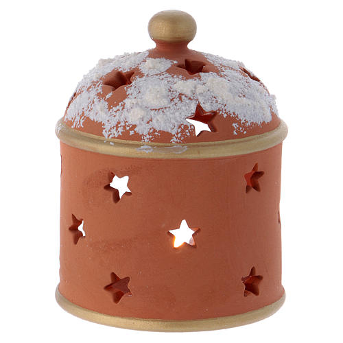 Cylindrical shack lantern in Deruta terracotta with Nativity 4