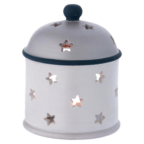 Cylindrical lantern with Nativity in Deruta terracotta, blue and grey 4