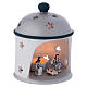 Cylindrical lantern with Nativity in Deruta terracotta, blue and grey s3
