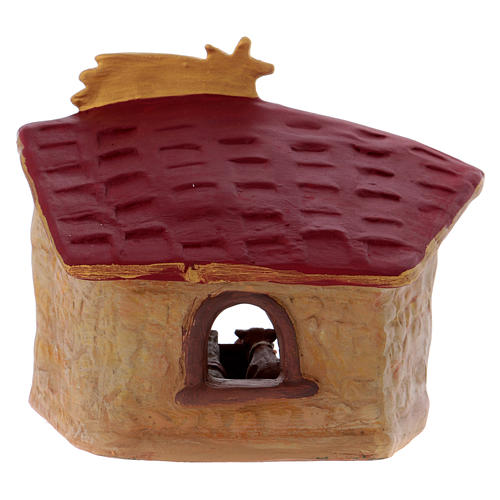 Shack with 5 pcs nativity scene and comet star in painted Deruta terracotta 4