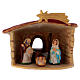 Shack with 5 pcs nativity scene and comet star in painted Deruta terracotta s1