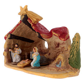 House with 5 pcs nativity scene and tree in Deruta terracotta