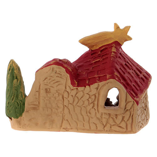 House with 5 pcs nativity scene and tree in Deruta terracotta 4