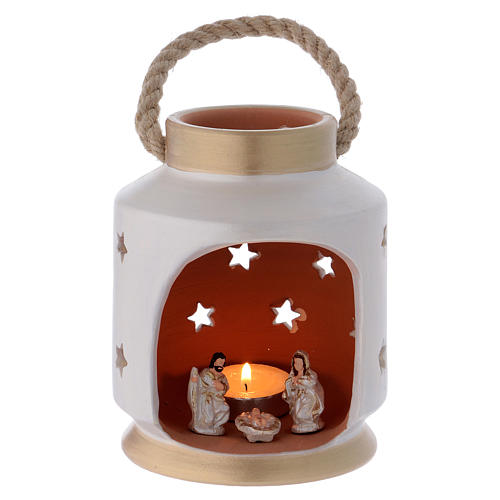 Lanterna cilíndrica elegante com Natividade em terracota Deruta 1