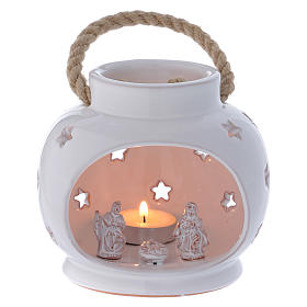 Lantern with Nativity in Deruta terracotta, polished white