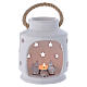 Cylindrical lantern with Nativity in Deruta terracotta, polished white s1