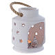 Lanterna cilindrica bianca lucida con Natività in terracotta Deruta s3