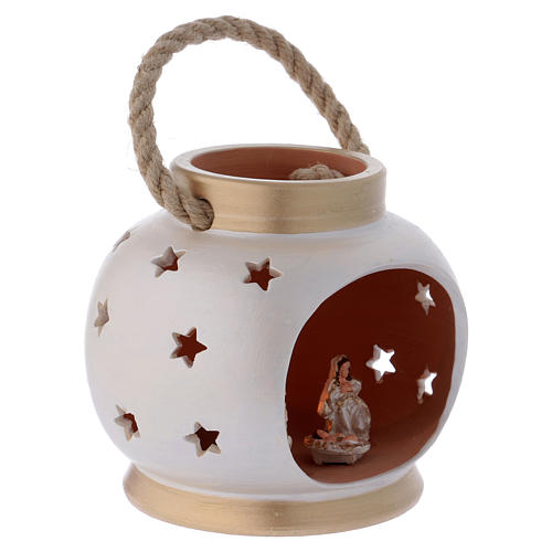 Portable lantern oval elegant with Nativity in terracotta Deruta 3