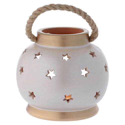 Portable lantern oval elegant with Nativity in terracotta Deruta 4