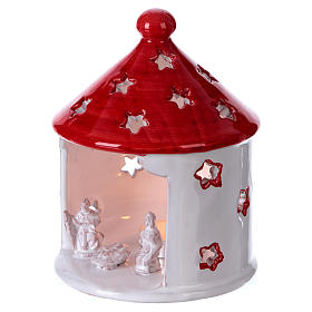 Shack with Nativity in Deruta terracotta, shiny white and red