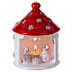 Candle Holder Stable bright white and red roof with Nativity in Deruta terracotta s1